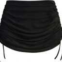 Leoparts Womens Mesh Swim Skirt High Waisted Tummy Control Swimsuit Bottoms Ruched Drawstring Bathing Suit Bottom (Black, XL)