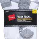 Hanes Men's Work Socks, Cushioned Crew Socks, Moisture-Wicking Socks & Odor Control, Black & White, 6 & 12 Pack Available (White)