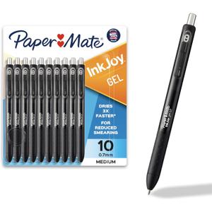 Paper Mate InkJoy Gel Pens, Black, Medium Point (0.7mm), Comfort Grip, 10 Count - Fast Drying Ink, Smooth Writing, Office Supplies
