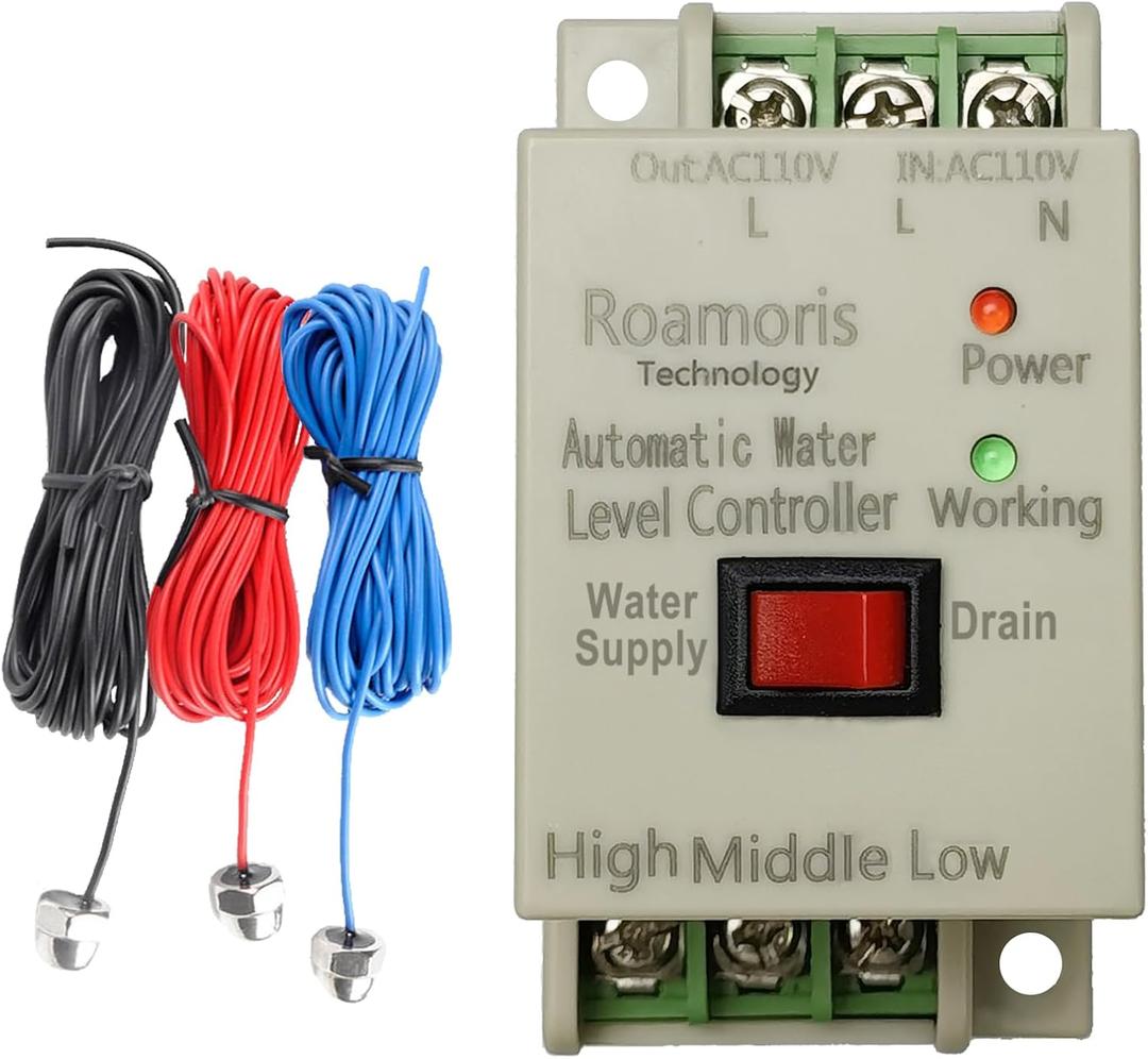 AC 110V~120V Sump Pump Switch Control Automatic Water Level Controller Supply and Drain Mode with 6.5ft Detector Sensor, Liquid Level Switch Relay ,Electric Solenoid Valve,Power600watts,WC01