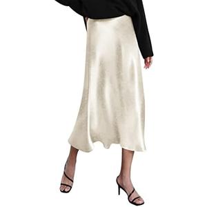 Zeagoo Skirts for Women High Waist Skirt Elegant Midi Skirt Satin XL