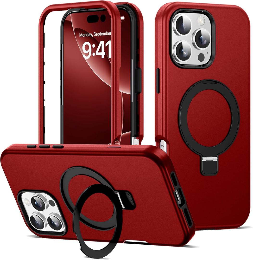 Designed for iPhone 16 Pro Max Case 6.9'' with Magnetic Ring Stand [Military Drop Protection][Compatible with Magsafe] Shockproof 16 Pro Max Phone Case for Men Women,Red 250922