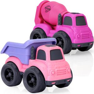 Toddler Toys for 2 Year Old Girl, Dump Truck Toys and Mixer Cement, BPA Free, Phthalates Free, PVC, Outdoor Toys for Toddlers 2-3, Ideal Toy Cars for 2 3 4 Year Old Girls Christmas Birthday Gift (Red)