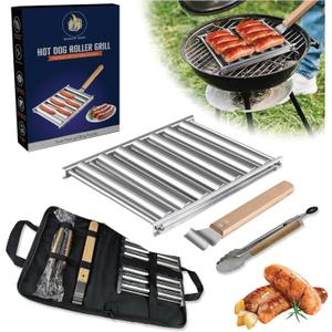 7 Roller Stainless Steel Hot Dog Roller Grill  Large Size for 6 Hot Dogs, Indoor & Outdoor Use, Perfect for Sausages, Kebabs and Hot Dogs. Dishwasher Safe