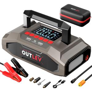 6000A UltraSafe Jump Starter with 160PSI Air Compressor, 12V Car Battery Booster, Portable Jump Box, Power Bank & Jumper Cables, LED Display, LED Light, for 10L Gas & 10L Diesel Engines (Red)