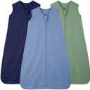 FIEMOL Baby Sleep Sack 18-24 Months, 100% Cotton Sleeping Sack for Newborn and Infant, 3 Pack Baby Wearable Blanket, 0.5 Tog Lightweight Double Zipper Sleep Bag Cyan, XL