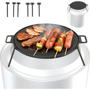 Griddle Grill Cookware for Solo Stove Bonfire/Yukon 19.5" Fire Pit, Cast Iron Grill Pan for Solo Stove Mesa Accessories, Firepit Round Griddle with 3 Removable Legs for Outdoor BBQ Cooking & Camping