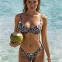 Womens Bow Decor Low Rise Leopard Polka Dot Bikini Set Tie Back Underwire Bikini Top Two Piece Swimsuits 2026
