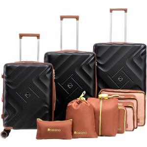 10 piece Luggage Set Expandable Suitcase 22x14x9 Airline Approved Carry on, ABS Hard Case Suitcases with Spinner Wheels, TSA Lock (Black)