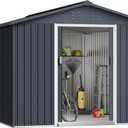 Acekool Outdoor Storage Shed 8x15 Ft & Large Storage Space, Utility Metal Storage Shed with Lockable Sliding Door and Vent, Garden Tool Shed for Organising Tools and Equipment in Yard, Garden, Grey