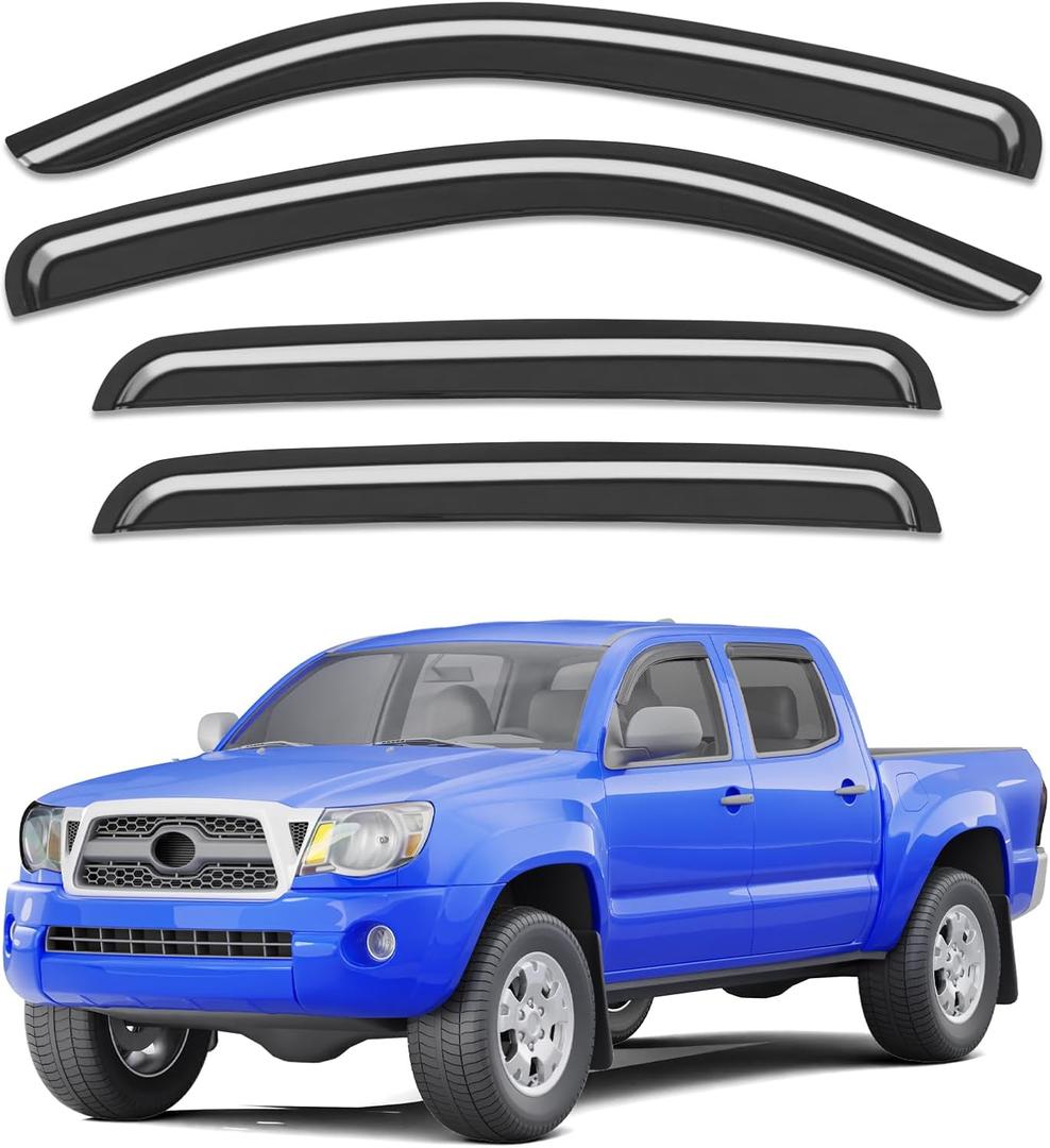 Tape-on Window Rain Guards for Toyota Tacoma 2005-2015 Double Cab | Extra Durable, Window Visors, Vent Visors, Window Deflector, Vent Shades, Car Accessories-4PCS