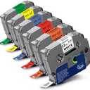 Labelwell 6-Pack TZ Tape 12mm 0.47 Laminated Compatible for P Touch Label Tape TZ TZe-B31 231 131 431 531 631 TZe231 for PTouch PT-H110 D210 D220 H103W, Flu.Orange/White/Red/Blue/Yellow/Green