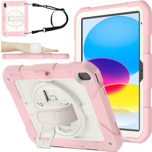 BMOUO Case for iPad (A16) 11th Generation 11" 2025, iPad 10th Generation 10.9 inch 2022, 360 Rotating Stand & Pencil Holder & Hand & Shoulder Strap Shockproof iPad 11th/10th Generation Case, Pink
