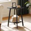 King Oasis 2-Tier Small Side Table for Living Room, End Table with Storage Shelf, Wood & Metal Bedside Table Nightstand for Small Spaces, Sturdy Sofa Side Table for Bedroom, Matte Black