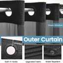 EUTXL Stall No Hook Shower Curtain with Snap in Liner,230GSM Waffle Weave Shower Curtains for Bathroom,60W x 74H,Black