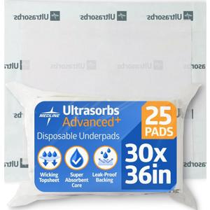 Medline Ultrasorbs Drypads, 30" x 36", 25 Count, Super Absorbent Disposable Bed Pads, Large Incontinence Bed Pads, Chucks Protective Underpads, 10 Times More Absorbent, For Adults, Elderly