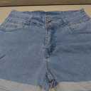 Romastory Womens High Waisted Jean Shorts Comfy Stretchy Workout Denim Shorts for Women (Blue, M)