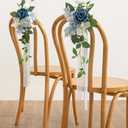 Ling's moment 2 Wedding Artificial Aisle Pew Flowers Chair Decorations Arrangements with Chiffon Ribbons Navy Blue for Ceremony Reception Chair Back Floral Decor Reception Church Party Outdoor