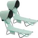 SUNNYFEEL Lay Flat Tanning Chair, Face Down Lounger, 5-Position Reclining | Face Down Hole & Arm Slots, Heavy-Duty 300 lb Capacity, Lightweight Side Carry Strap,Folding, Fully Flat Recline (Teal With Canopy, 2PCS)