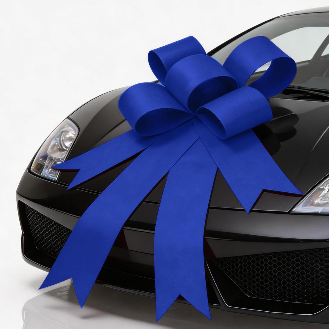 Blue Big Car Bow 30 Inches, Giant Ribbon Bow for Car Decor, Large Gift Wrapping, Birthday Parties, Christmas, Weddings, and New Home Decor