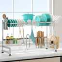 MAJALiS Over Sink Dish Drainer Drying Rack, 2 Tier Stainless Steel Dish Rack Over Sink Sink Length Adjustable (33.5-40 in), Expandable Drainer Shelf Rack with Multifunctional Organizers, Sliver (Silver)