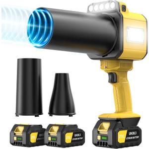 DEGGE Brushless Leaf Blower Cordless, Handheld Leaf Blowers with LED Work Light, Two Interchangeable Nozzles, Turbo Jet Blower for Lawn Care, Patio Cleaning, Garage Dust & Outdoor Use (Yellow)