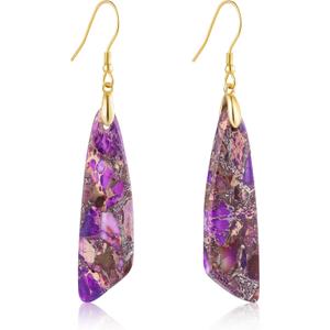 SELOVO Jasper Stone Earrings for Women Trendy Dangle Earrings Fishhook Drop Earrings (Purple&Brown-Gold Color Hook)