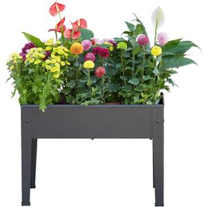 Raised Garden Bed, Elevated Planter Black Metal Plant Box with Legs Standing Garden Stand Drainage Holes Black(24" L x 11" W x 18" H)