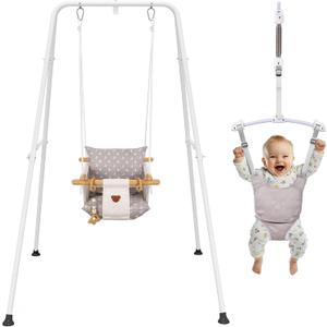 2 in 1 Baby Jumper & Swing, Baby Jumper for Indoor and Outdoor Use, Toddler Swing with Foldable Stand, Stable Bouncer Jumper, White