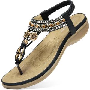 Littleplum Womens Sandals Arch Support Summer Beach Sandals Comfort Walking Shoes Bohemian Flip Flops Sandals for Women (9, Elegance Black)