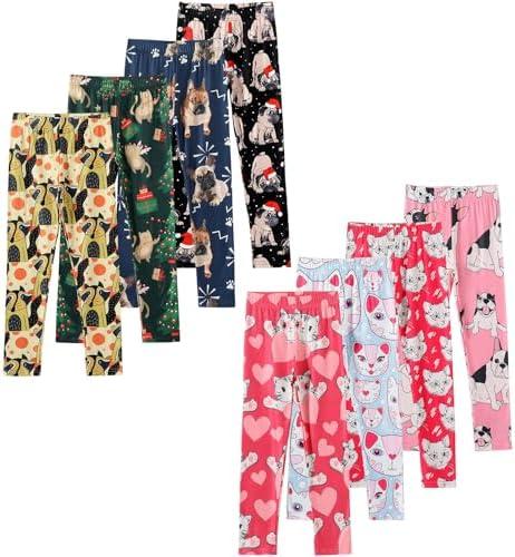 Chicduo 8 Pack Girls Printed Leggings Yoga Pants for Kids Full Length Stretchy Cute Leggings in 9-10 Years