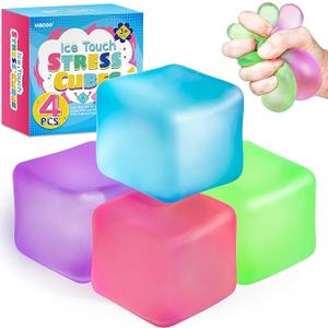 4 Pack Stress Cube, Slow Rising Ice Cube Stress Balls for Adults Kids, Sensory Fidget Toy for Anxiety Relief, Square Shape Squishy Balls for Classroom Prizes, Nice Cube Squishy for Party Favors