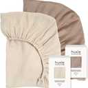 Crib Sheets  Organic Cotton Muslin Fitted Crib Sheet  Standard Size for Baby Boy and Baby Girl 28" x 52" Ultra-Soft and Breathable. 2-Pack(Fog/Stripe)