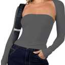 Women 2 Piece Long Sleeve Y2K Cardigan Bolero Shrug Set Strapless Going Out Crop Top 2023 Fashion T-Shirt Tank Tops (Gray)