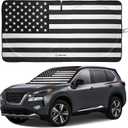 American Flag Windshield Sun Shade, High-Resolution Car Sun Shield with Mirror Cut-Out for Automotive Interior Sun and Heat Protection, Folding Sunshade with Storage Bag - Medium, Black & White