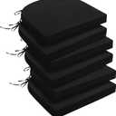 downluxe Outdoor Chair Cushions Set of 6 for Patio Furniture, Water-Resistant Patio Chair Cushions with Ties, High Density Foam Outdoor Seat Cushion, 17" X 16" X 2", Black