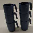 16oz Wheat Straw Cups with handles set of 6-Plastic Cups Reusable-Unbreakable Kids Mugs-Dishwasher Safe & Microwave Safe-Ideal Plastic Mugs for Tea,Coffee,Camping,RV-Navy Blue