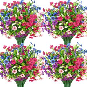 20 Bundles Artificial Flowers for Outdoors Decoration Fake Silk Flowers UV Resistant Faux Plants Artificial Daisy Eucalyptus for Spring Summer Garden Yard Porch Window Home Decor, Mixed