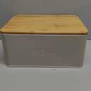 ZICOTO Beautiful Bread Box With Wooden Lid For Your Kitchen Countertop - Spacious Container Perfectly Stores Your Homemade Bread, English Muffins & Bagels - Quality Cutting Board Lid Keeps Loaf Fresh (Fog)