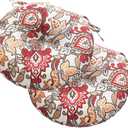 Magpie Fabrics Outdoor Round Bistro Seat Cushions with Ties, 15"x15"x4" Set of 2, Tufted Waterproof Barstool Chair Pads for Patio Home Garden Office, Floral Red Orange