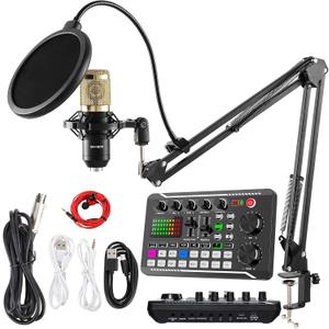SINWE Podcast Microphone Bundle, BM-800 Condenser Mic with Live Sound Card Kit, Podcast Equipment Bundle with Voice Changer and Mixer Functions for PC Smartphone Studio Recording & Broadcasting