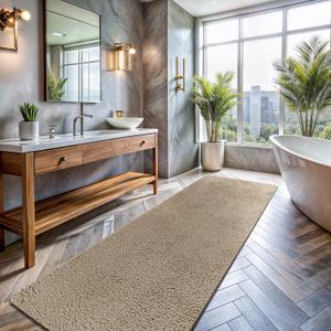 Area Rug 2x5 Beige Runner Washable Indoor Rug Ultra Plus 0.75 in Thick Pile Solid Non Slip Easy to Clean Non Shedding Indoor for Living Room Bedroom Kitchen Dining Areas or Hallway (2 X 5 Beige)