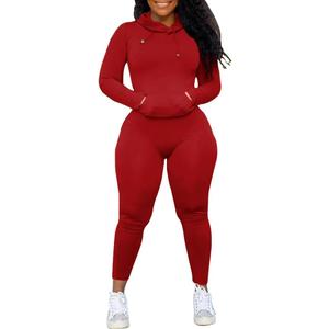 Nimsruc 2 Piece Outfits For Women Sweatsuits Sets Hooded Tracksuit Long Sleeve Pullover Jogger Sweat Pants Set (Large, 9045-red)