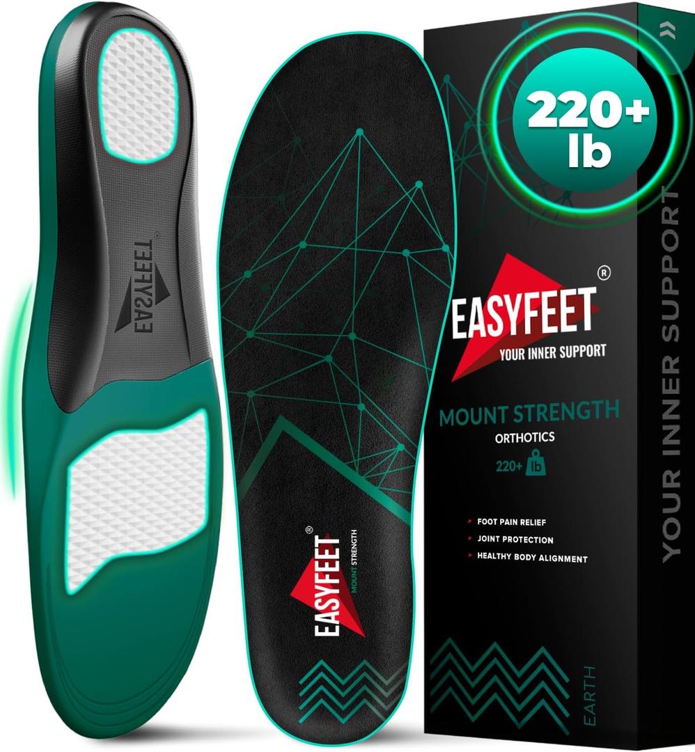 220+ lbs Plantar Fasciitis High Arch Support Insoles Men Women - Flat Feet Orthotic Inserts Standing All Day - Work Boot Shoe Insoles - Shoe Sole Flat Foot Heavy Men (M (Men 9-10.5/Women 10-11.5), Black)