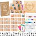 VISCOO 138 PCS Baby Shower Blocks Game Set for Guest,Game Sign Decorations | Wooden Box, Wooden Blocks, Markers, Letter Cards, Stencils Game Sign for Baby Shower Games Decorations