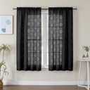 Lecloud Wasa Black Sheer Curtains 63 Inch Length 2 Panels, Classic Solid Jacquard Textured Bedroom Curtains, Light Filtering & Lightweight Gauzy Window Curtain for Living Room, 42 W x 63 L