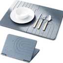 Small Stone Drying Mat for Kitchen Counter 18"x13", Misty Gray,Diatomaceous Earth Quick Dry Foldable Dish Drying Mat, Eco-Friendly Minimalist Design for Modern Homes