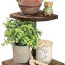 Tikea Decorative Wood Riser for Display, 2-Tier Rustic Corner Shelf for Kitchen Bathroom Counter Decor, Farmhouse Riser for Soap Dispenser and Plant (Brown)