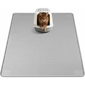 Cat Litter Mat, XL Extra Large 40" x 40" Silicone Mat Litter Trapping Mat for Scatter Control, Soft on Kitty Paws, Easy to Clean (Light Grey)