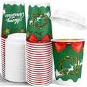 JOYEUX Christmas Disposable Coffee Cups with Lids 12 oz, To Go Coffee Cups, Holiday Paper Cups for Hot Cocoa, Hot Chocolate, Drinks Supplies, Xmas Dinner Party - 40 Pack